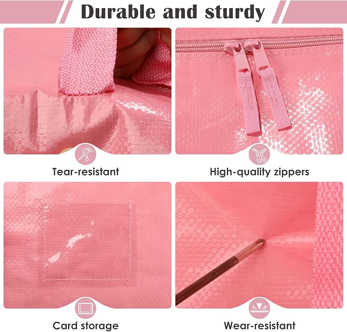 12 Pack Moving Bags with Full-Open Side Zipper, Extra Large 93L Heavy Duty Waterproof Foldable Storage Totes for College Dorm, Moving & Home Organization Pink - Image 6