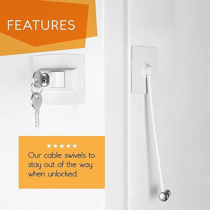 2-Pack Guardianite Premium Refrigerator Lock with Built-in Keyed Lock (2-Pack White) - Image 2