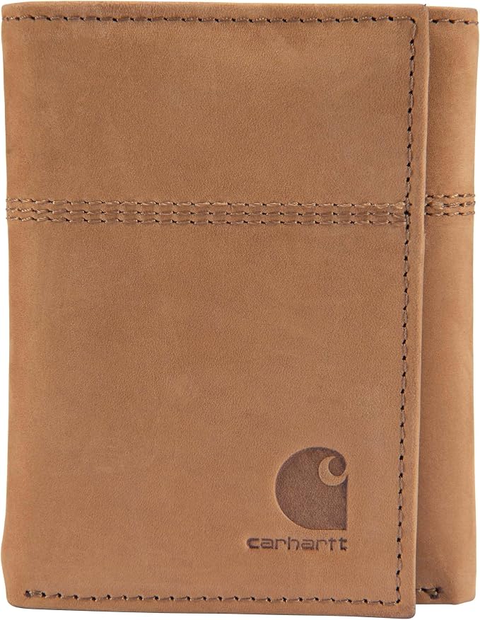 Carhartt Men’s Full Grain Saddle Leather Wallets, RFID Blocking Bifold, Trifold, and Front Pocket Options, Gifts for Men by Carhartt