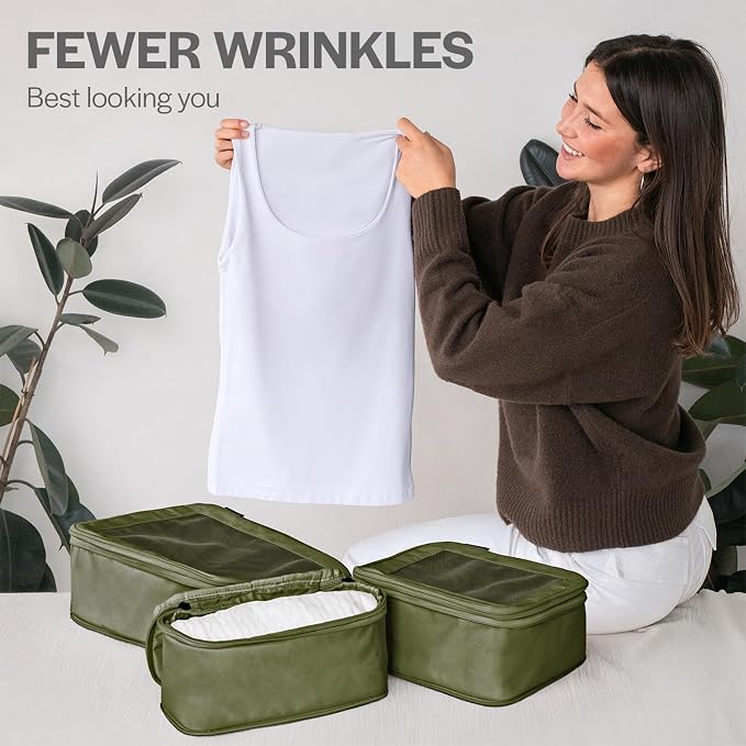 Compression Packing Cubes for Travel - Luggage Organizer Bags - Double Zipper Packing Cubes for Suitcases (12-Pack, Olive) - Image 8