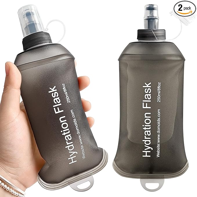 GUYI GYGYL Soft Flask Collapsible Water Bottle for Sports, 250ml Grey 2pcs | TPU Collapsible Water Bottle for Hydration Pack, Running Vest, Leak-Proof Folding Bottle for Hiking Cycling Climbing Jogging by GUYI