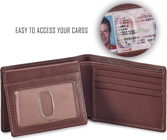Wallet for Men Slim RFID Blocking Leather Bifold Minimalist 2 ID Windows Gift Box Carteras Para Hombres (NAPA, TAN) - Image 2