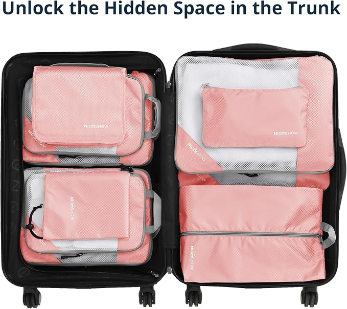 Compression Packing Cubes 10 Set, Compressible Space-Saving Packing Cubes for Travel - Compression Bags, Luggage Organizer, Travel Essentials for Women, Pink - Image 6