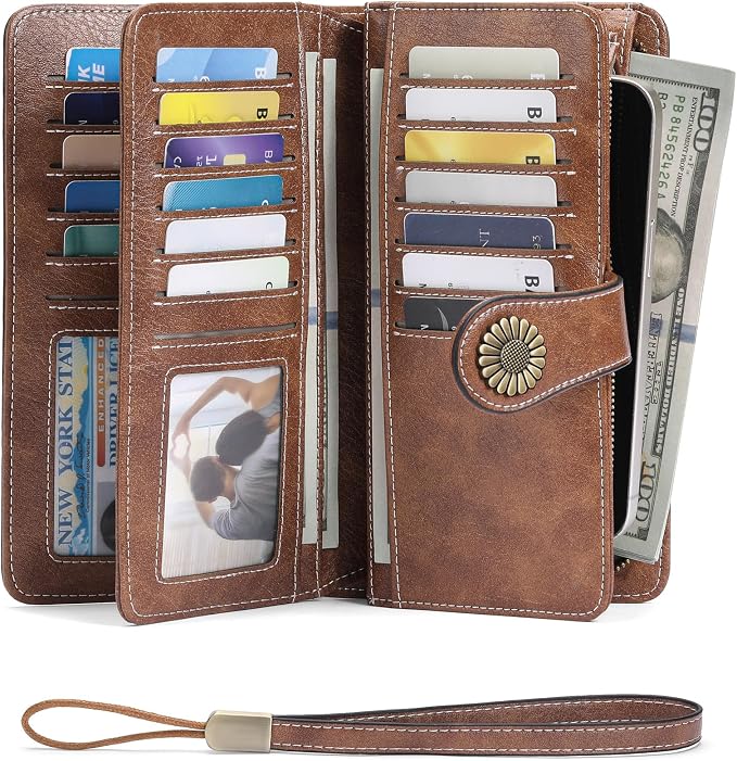 SENDEFN Wallets for Women Leather Credit Card Holder with RFID Blocking Large Capacity Wristlet | with RFID Blocking - Image 2