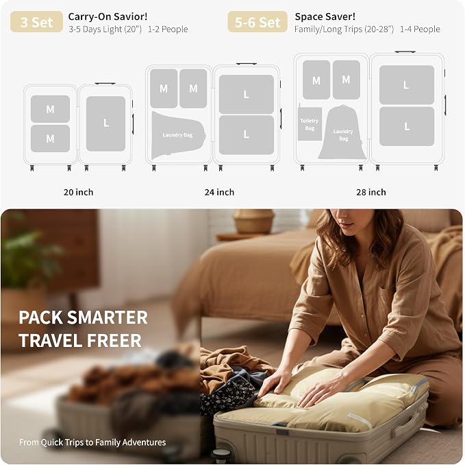 Cipway Compression Packing Cubes for Travel (Vanilla Cream 6 Set) | Ultralight Travel Cube Organizers for Carry-On Luggage, Suitcase & Backpack Travel Essentials - Image 6