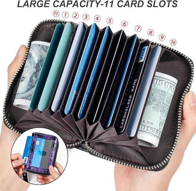 Credit Card Wallet, RFID Card Case Wallet, Zipper Card Cases Holder for Men Women, RFID Blocking, KeyChain Wallet, Compact Size Card Organizer Case for Women - Image 3