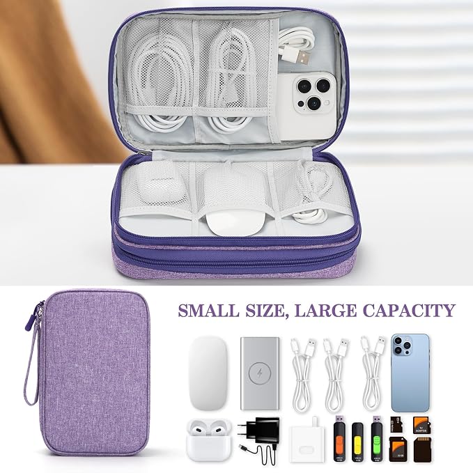 FYY Electronic Organizer, Travel Tech Pouch Bag, Large, Dark Purple | Wrist Strap, Waterproof, Double Layers Portable Electronics Travel Carrying Case for Cord, Charger, Daily Business Trips Use - Image 6