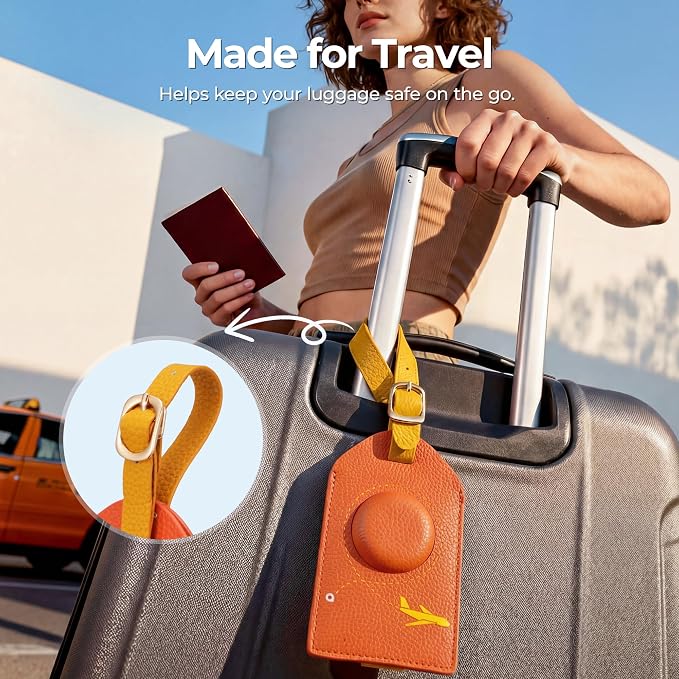 MiLi Smart Bluetooth Luggage Tracker Tag for iOS & Android | Works with Apple Find My & Google Find Hub, Anti-Lost Leather Travel Locator for Suitcase, Backpack & Gear, Orange - Image 8