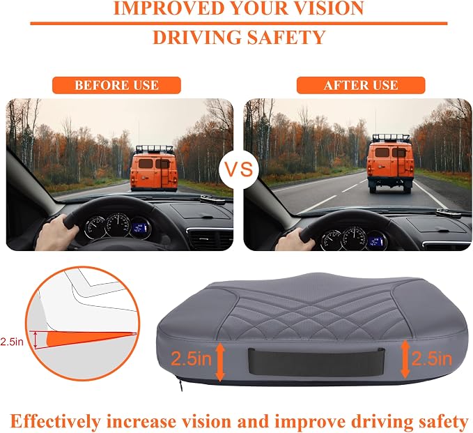 kingphenix Memory Foam Car Seat Cushion for Driving Comfort and Office Use | Coccyx and Lower Back Pressure Relief, Non-Slip Seat Cushion for Car, Truck, SUV, Long Drives and Office Chair, Dark Gray - Image 5