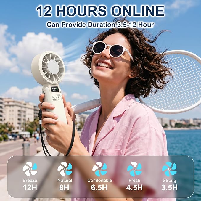 Handheld Portable Fan with Ice Cooling Rechargeable 5.5m/s Speed | 5-Speed, Independent Switch, Digital Display, Foldable Personal Fan for Travel/Concerts/Sport Events/Gifts - Image 5