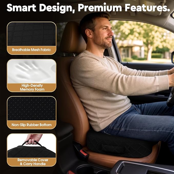 Seat Cushion, Memory Foam Office Chair Cushion - Black, Large | for Car Seat, Airplane, Desk Chair - Sciatica & Hip & Coccyx Pain Relief Cushion for Long Sitting Office Workers, Car Drivers - Image 6