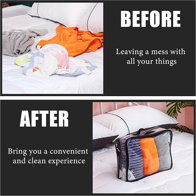 6 Pieces Large Clear Travel Packing Cube Clear Vinyl Zippered Storage Bags See Through Moving Bag PVC Multipurpose Pouch with Handle for Suitcase Shirts Dress Storage (Black, 15.8 x 10.2 x 3.9 Inch) - Image 6