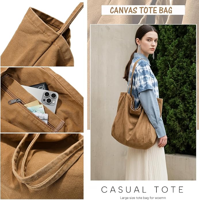 Canvas Tote Bag for Women Large Hobo Shoulder Bag for Work Travel Casual Message Bag Tote Purse handbags - Image 5
