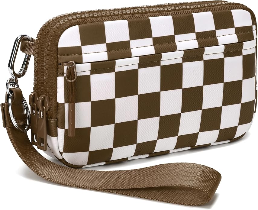 FODOKO Wristlet wallets for Women RFID crossbody bags with 4 Zippers | Checkered quilted nylon with credit card slots, cell phone organizer, and coin purse for travel and everyday carry by FODOKO