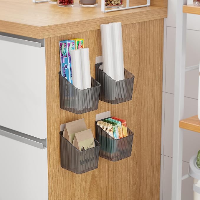 NiHome 4-Pack Cabinet Door Organizer, Adhesive RV Camper Wall Storage Caddy | No-Drill Plastic Bin With Drain Holes For Kitchen Bathroom Pantry Organization, Space Saving Small Item Holder, Gray - Image 8