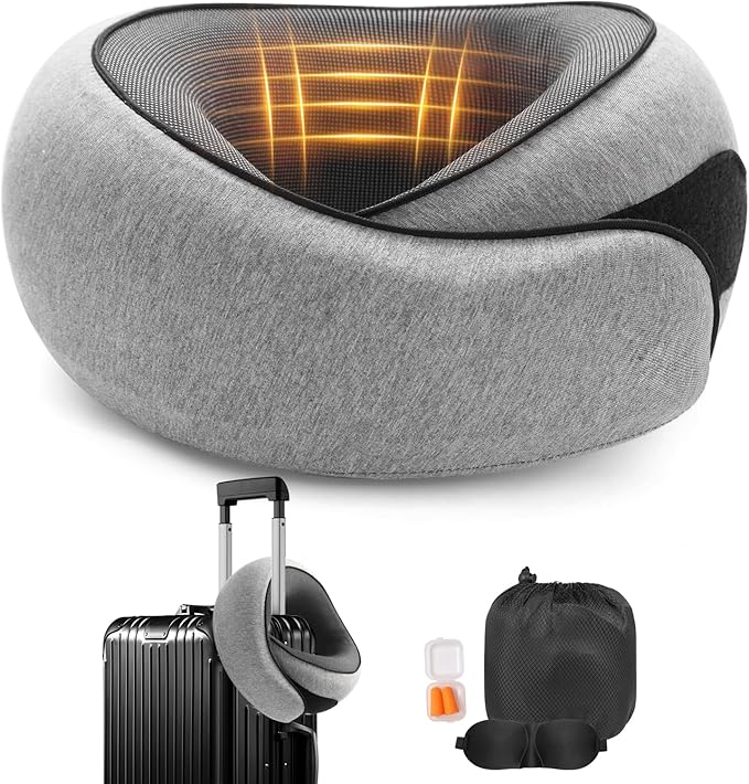 Travel Neck Pillow, Memory Foam Neck Support for Airplane, Car & Office, Breathable Portable Design with Eye Mask, Earplug Holder & Carry Bag, for Men&Women by OrganizeItSimplifyYourSpac