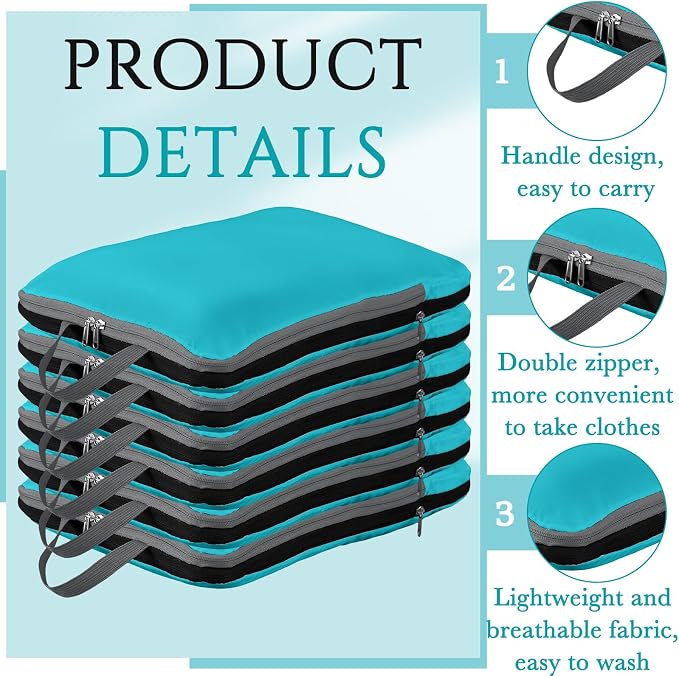 Hosuly 6 Pcs Large Ultralight Compression Packing Cubes for Travel 17.3 x 12.6'' XL Large Expandable Luggage Storage Organizers for Save Space Family Long Trips (Blue) - Image 3