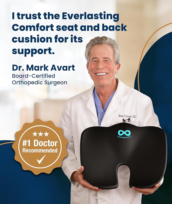 Everlasting Comfort Doctor Recommended Memory Foam Seat Cushion for Office Chairs & Car - Ergonomic Office Desk Accessories - Cushions for Tailbone Pain Relief, Sciatica (Black Airflow Lumbar, Large) - Image 7