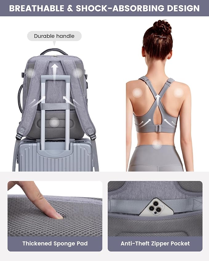 LOVEVOOK Large Travel Backpack for Women, 50L Carry on Backpack Airplane Approved, TSA Personal Item Travel Bag for Women fits 18" Laptop, Waterproof Carry on Bags for airplanes with 3 Packing Cubes - Image 7