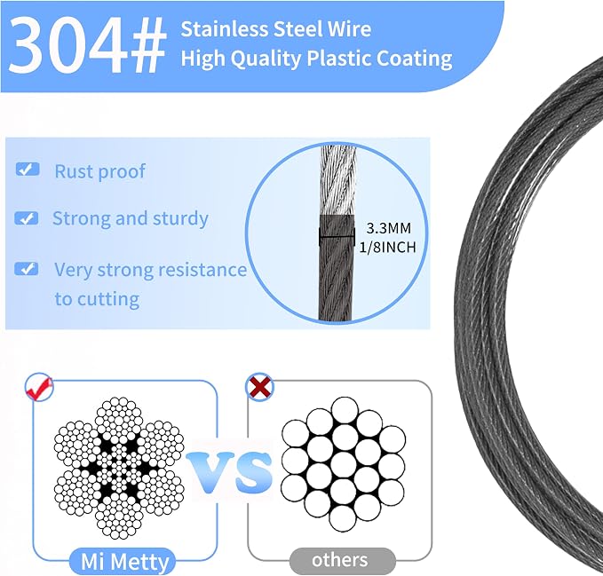 3.3mm (1/8 Inch) Outdoor Travel Security Cable-3/4/6/10/15/20/30ft Luggage Lock Safety Wire Flexible Steel Wire Rope with Double Loop Safety for Luggage, Bike, Lock (Black, 30ft-(1Pack) - Image 2