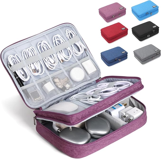 Electronic Organizer Travel Case, Double Layer Cable Organizer Bag | Double-layer design with adjustable dividers, mesh pockets and elastic loops for chargers, cables, power banks and gadgets by Unknown