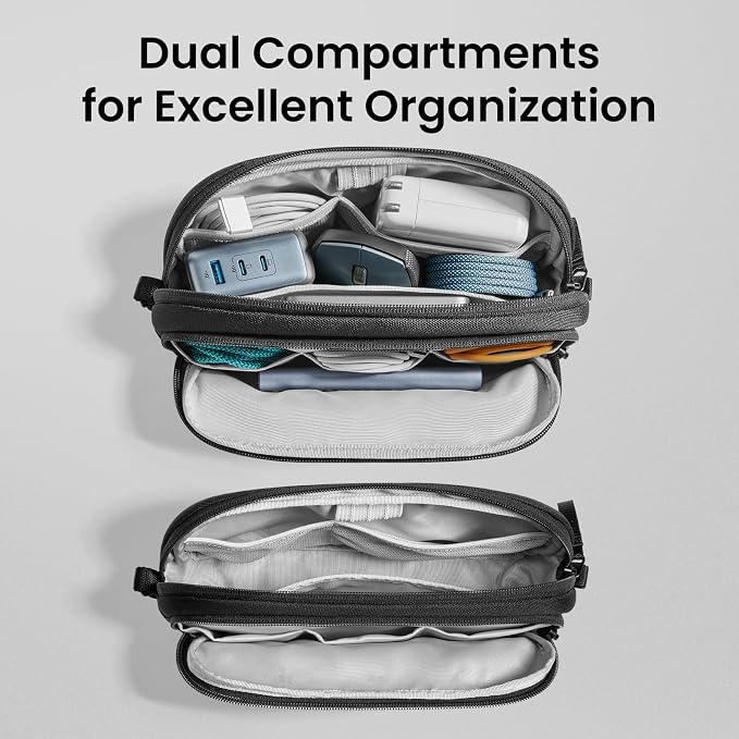 tomtoc Electronic Organizer Travel Case, Dual Compartment Tech Organization | Water Resistant Cable Pouch Storage Bag for Charger, Cord, Phone, Hard Drive, Power Bank, Accessories Travel Essentials - Image 2
