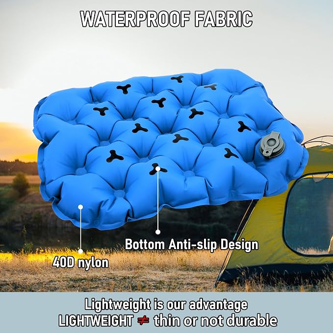 Inflatable Seat Cushion, Lightweight Stadium Seat Pad, Travel Air seat Cushion Anti-Slip for Airplane, Long Flights, Hiking, Climbing, Home and Camping, Compact Air Cushion,Blue - Image 2