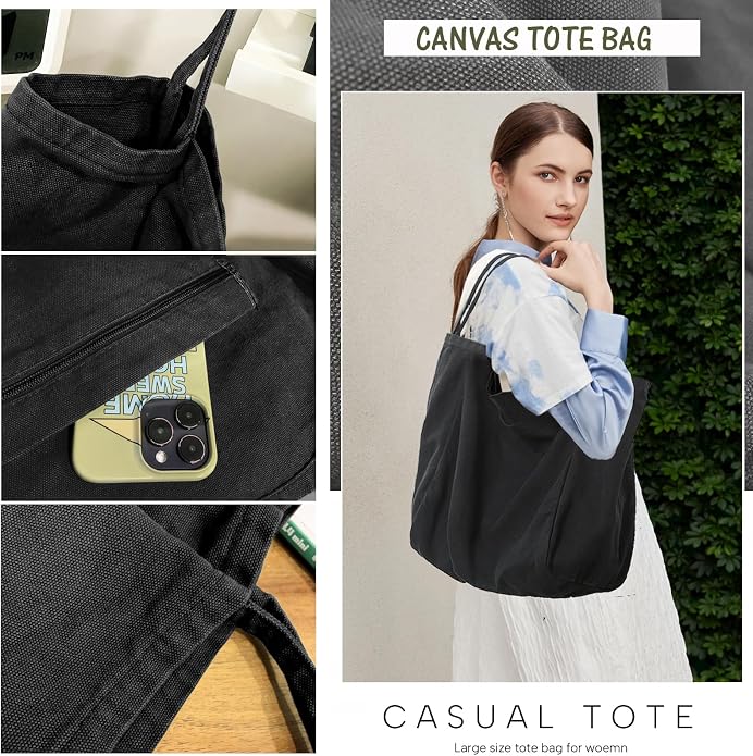 Canvas Tote Bag for Women Large Hobo Shoulder Bag for Work Travel Casual Message Bag Tote Purse handbags - Image 6