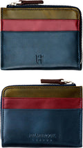 RFID Blocking Zipper Wallet, Slim Business Card Holder, Men & Women, Handcrafted Full-Grain Leather, Gift Box & Pouch, Christmas & Birthday, Navy Blue (Plus Colors) by HelmbrookLondon