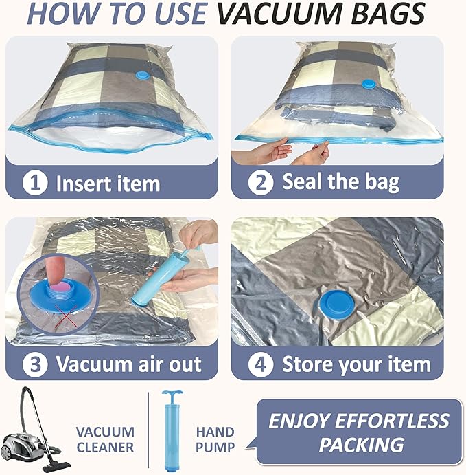 Cozy Essential Vacuum Storage Bags, 80% Compression Vacuum Seal Space Saver Plastic Packaging Bags for Clothes, Blankets, Pillow, Bedding, Comforters, Sealer Clothing Storage,4 XXL Jumbo - Image 6
