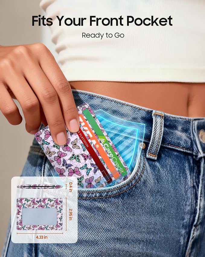 FINTIE Slim Minimalist Front Pocket Wallet RFID Blocking Credit Card Holder | Card Cases with ID Window for Men Women, butterfly - Image 2