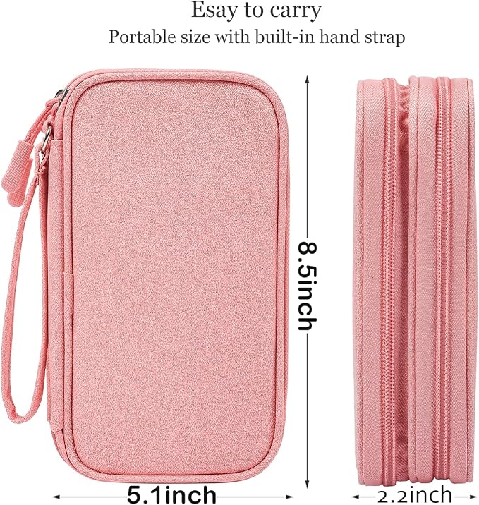 CAAORDKSO Electronics Accessories Organizer Pouch Bag, Electronic Organizer Travel Case, Tech Pouch, Travel Essentials for Women, Cable, Cord, Phone, Charger, Power Bank, Earphone (Light Pink, Large) - Image 2