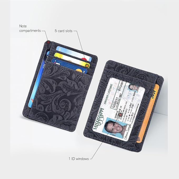 Slim Minimalist Leather RFID Blocking Front Pocket Wallet, Navy Blue - Image 2
