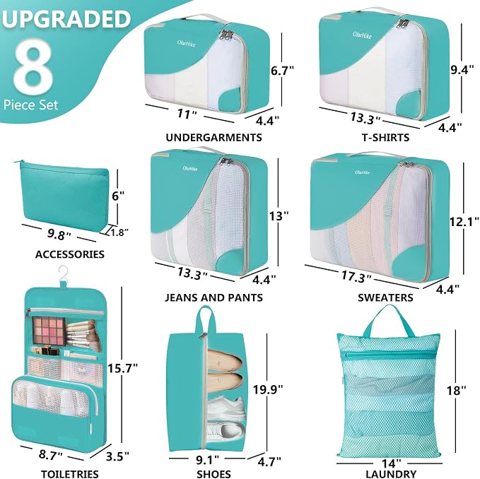 8 Set Packing Cubes for Travel, Gifts for Women Mom,Anti-Tearing Suitcase Organizer,OlarHike Vacation Essentials & Accessories for Cruise Ship - Image 2