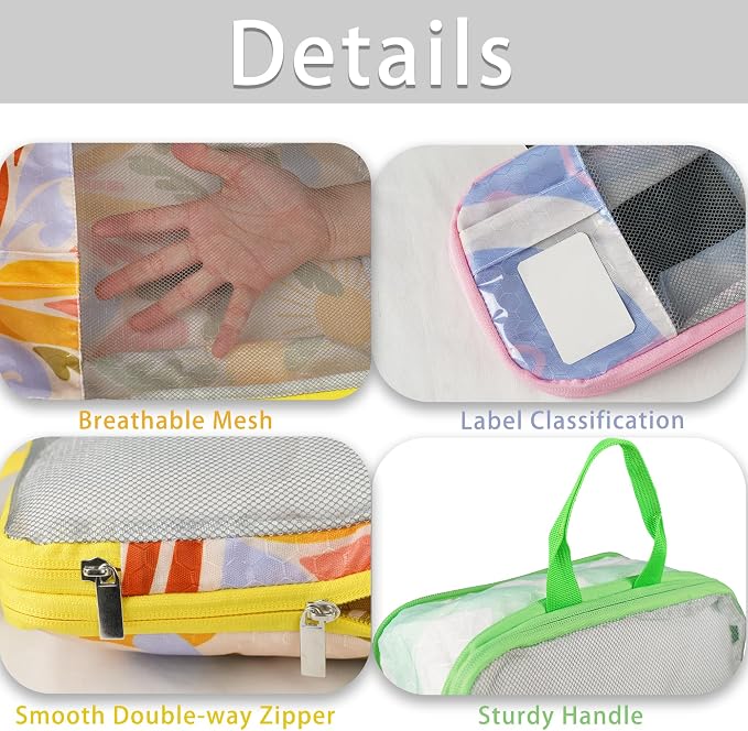 7 Pcs Compression Packing Cubes Travel for Suitcases, Luggage Organizer Washable Storage Bags Set for Backpack Travel- Packaging Cubes for Carry-Ons and Storage - Image 5