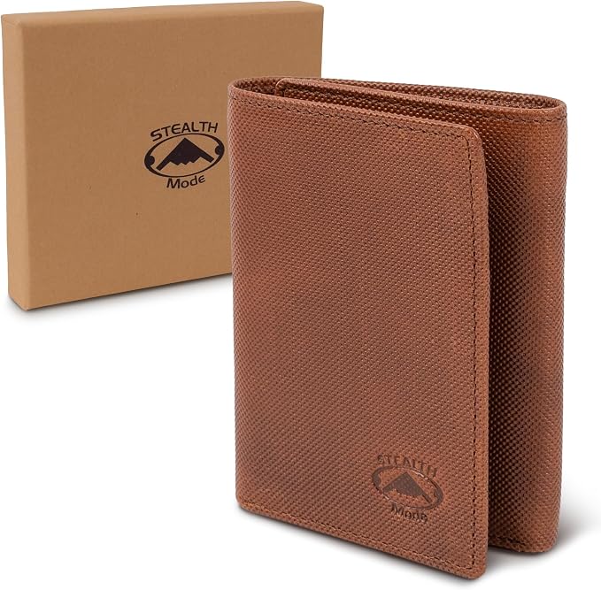 Stealth Mode Trifold Leather Wallet for Men with RFID Blocking | Brown Crunch Top Grain Napa Leather, 9 Card Slots, ID Window, Gift Box – Gift for Dad, Husband, or Son - Image 8