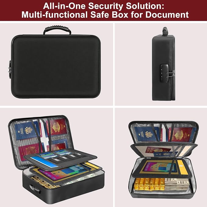 Fireproof Document Organizer Box with Lock for Important Documents | 8 Layers File Organizer, 5200°F Fire & Water-Resistant, Portable Home Travel Safe Storage, 15"x11"x4.1", Black, Soft - Image 8