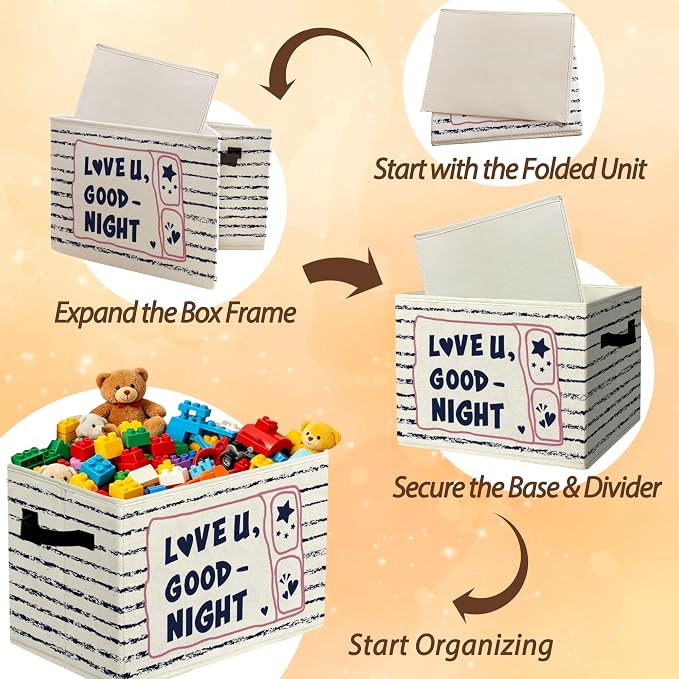 Comforting Goodnight Star Storage Bins Box with Handles Organizer Basket | bedtime heartfelt foldable basket for organizing, striped collapsible toys clothes for nursery bedroom apartment, 10x14 in - Image 6