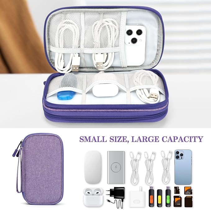 FYY Electronic Organizer, Travel Tech Pouch Bag, Medium, Dark Purple | Wrist Strap, Waterproof, Double Layers Portable Electronics Travel Carrying Case for Cord, Charger, Daily Business Trips Use - Image 6