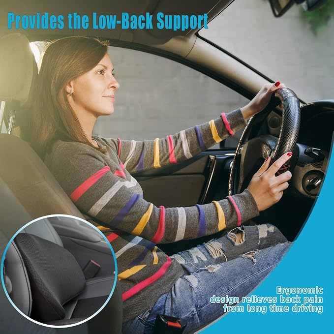 2 in 1 Car Seat Cushion Lumbar Pillow - Comfort Memory Foam Seat Cushion for Driving, Office - Sciatica-Back Pain Relief, Car Cushion for Car, Truck, Office, Wheelchair (Black) - Image 5