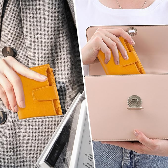 Small Wallet Women RFID Blocking Soft Leather Bifold Compact Card Holder Wallet for Women with Zipper Coin Pocket 4 ID Window - Image 8