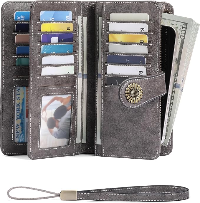 SENDEFN Wallets for Women Leather Credit Card Holder with RFID Blocking Large Capacity Wristlet | with RFID Blocking - Image 2