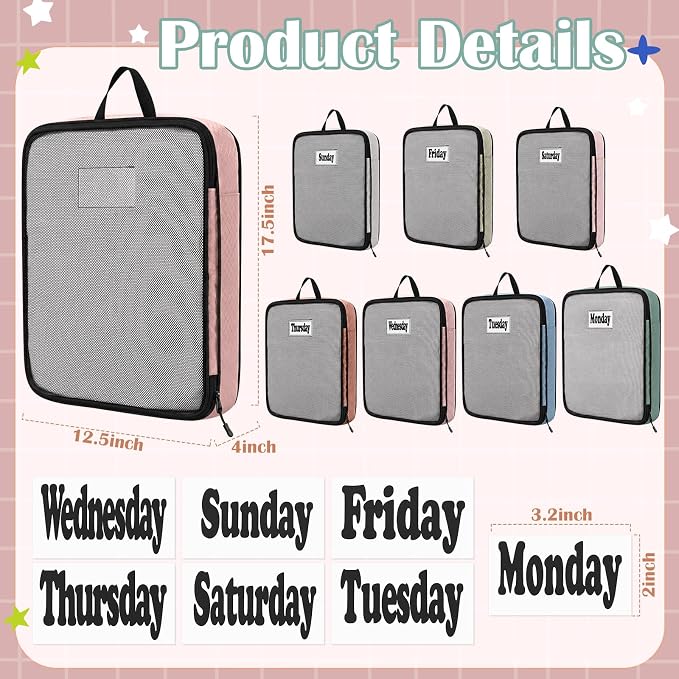 7 Pcs Packing Cubes for Travel Days of Week,Vibrant Color,Large - Image 2