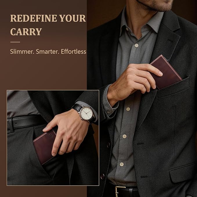 Minimalist Wallet for Men,Full Grain Leather RFID Blocking Wallet with 2 ID Windows，Trifold Pop Up Credit Card Holder Wallet 9-11 Cards Slim Genuine Leather Wallet ，Gifts for Men - Image 7