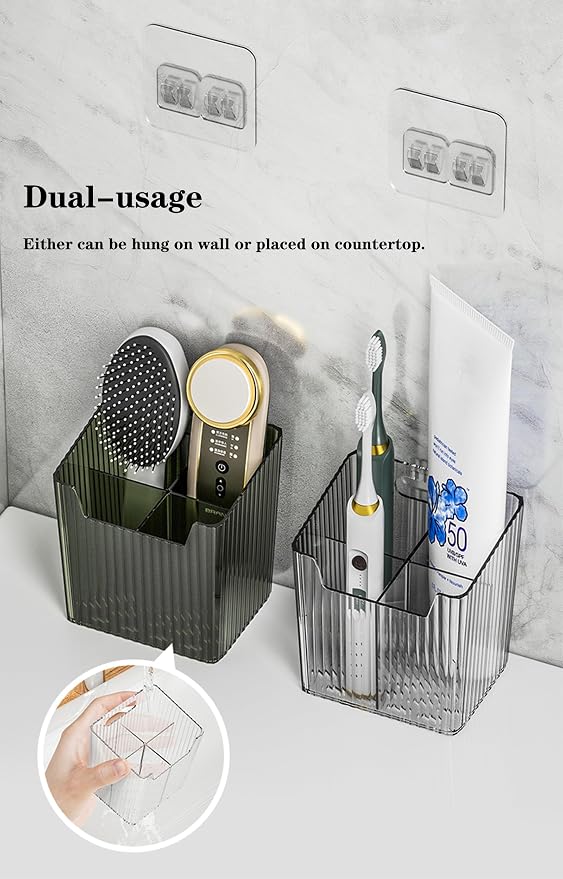 Lae Nuvole 2Pcs Storage Organizer Bins, Wall Mount Toothbrush Holder, Green | with Dividers & 4 Adhesive Pads, No Drill, Renter Friendly, BPA-Free PET; Fits Bathroom, Apartment, RVs, Cabinet/Pantry Door - Image 3