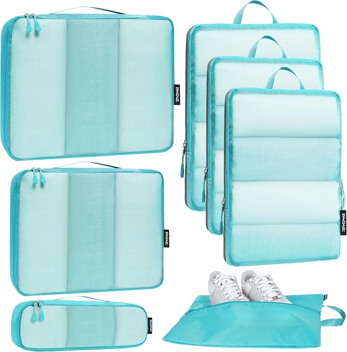 Bagail Ultralight Compression Cubes 7 Set - 3 Packing Cubes, 3 Organizers, and 1 Shoe Bag by BAGAIL
