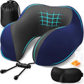ExploreBliss Travel Pillow, Memory Foam Neck Pillow Airplane, Blue | Travel Pillows for Airplanes, Neck Pillow Airplane, Memory Foam Neck Pillow Set with Eye Mask, Earplugs by ExploreBliss