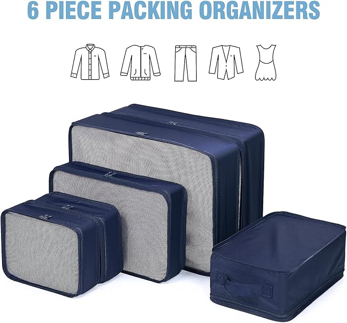 Mossio 6 Set Packing Cubes with Shoe Bag - Lightweight Travel Luggage Suitcase Organizers - Image 4