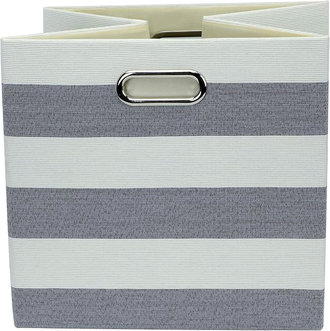Posprica Storage Bins Storage Cubes,13×13 Collapsible Storage Boxes Containers Organizer Baskets for Nursery,Office,Closet,Shelf - 4pcs,Black-white Striped - Image 2