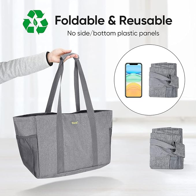 BALEINE Soft 9 Gallon Extra Large Utility Tote, Foldable Reusable Storage Bag (Winter Gray) - Image 3